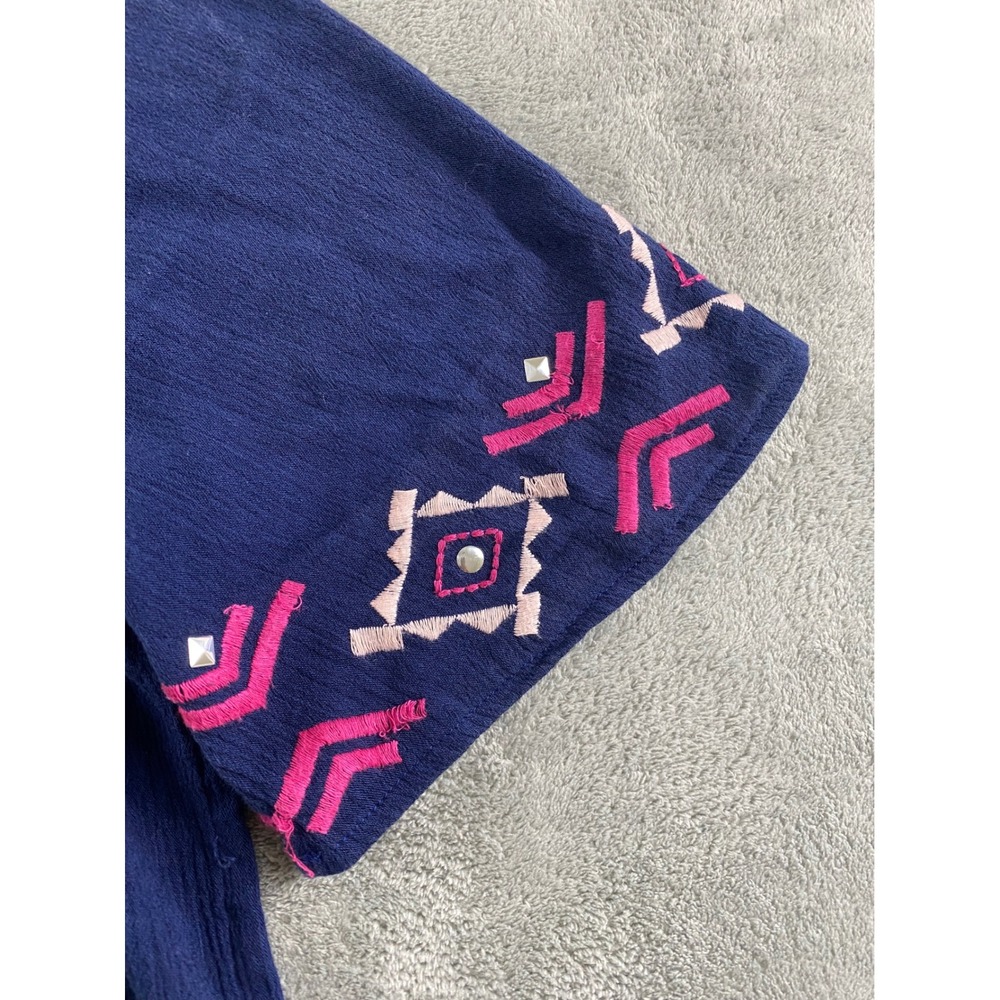 New Directions Navy Blue Embroidered Studded Peasant Blouse Top Womens Large L - Picture 4 of 13